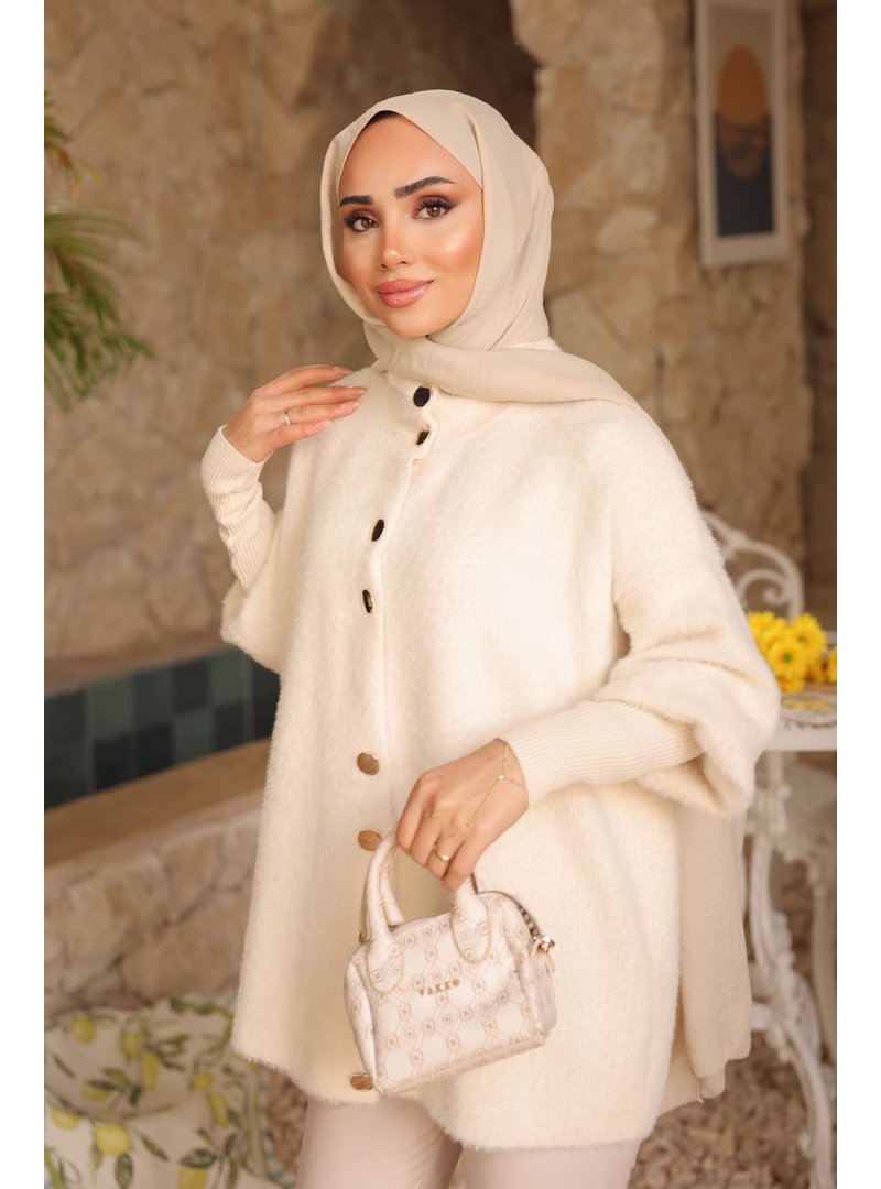 İmaj Butik Krem Dik Yaka Angora Yumoş Hırka