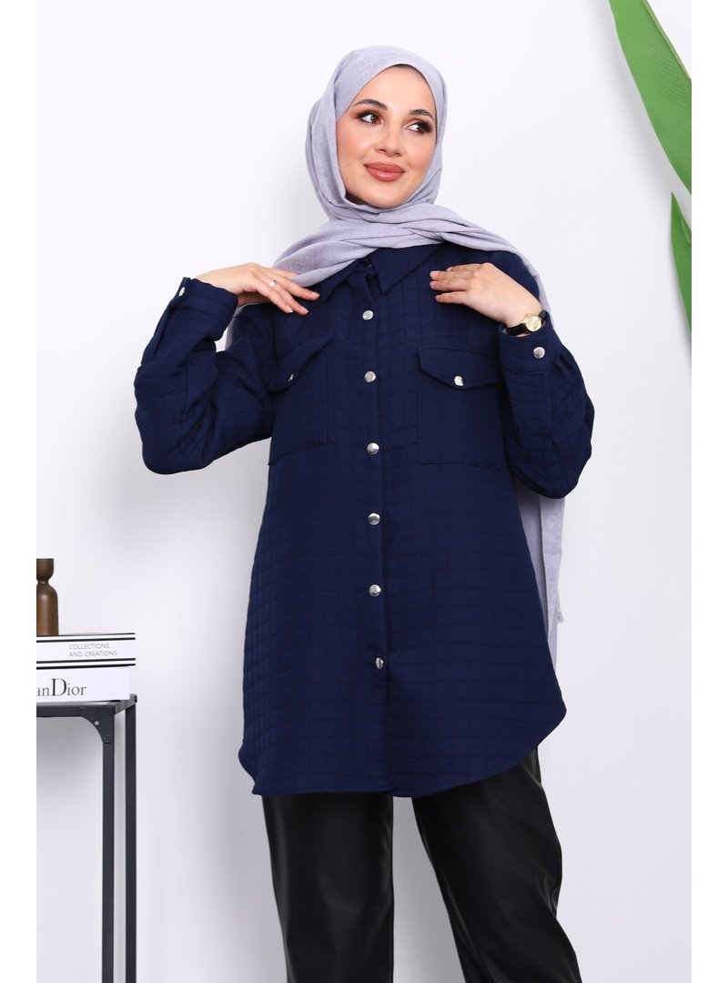 İmaj Butik Lacivert Kapitone Çıtçıtlı Cepli Ceket