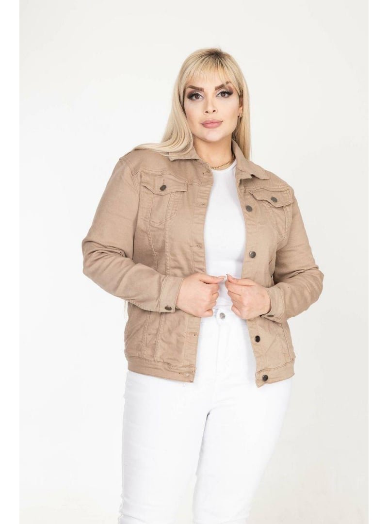 IŞŞIL Bej Pamuk Gabardin Büyük Beden Esnek Spor Ceket