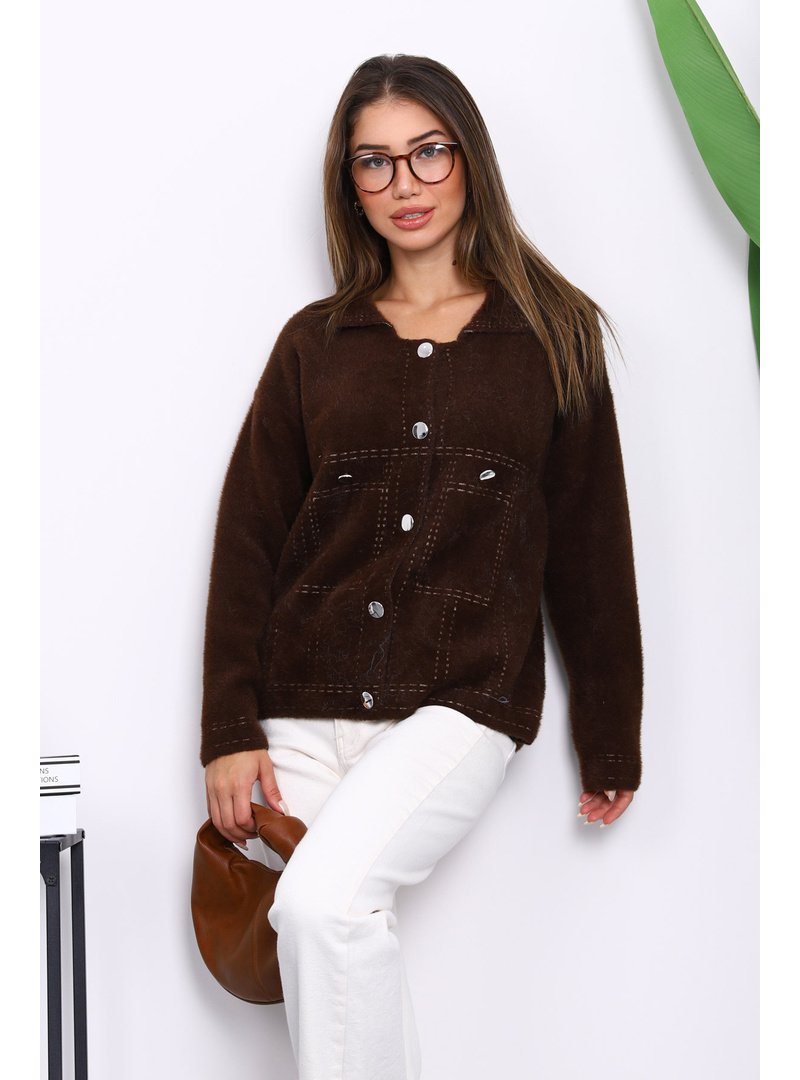 İmaj Butik Kahverengi Angora Yumoş Triko Hırka