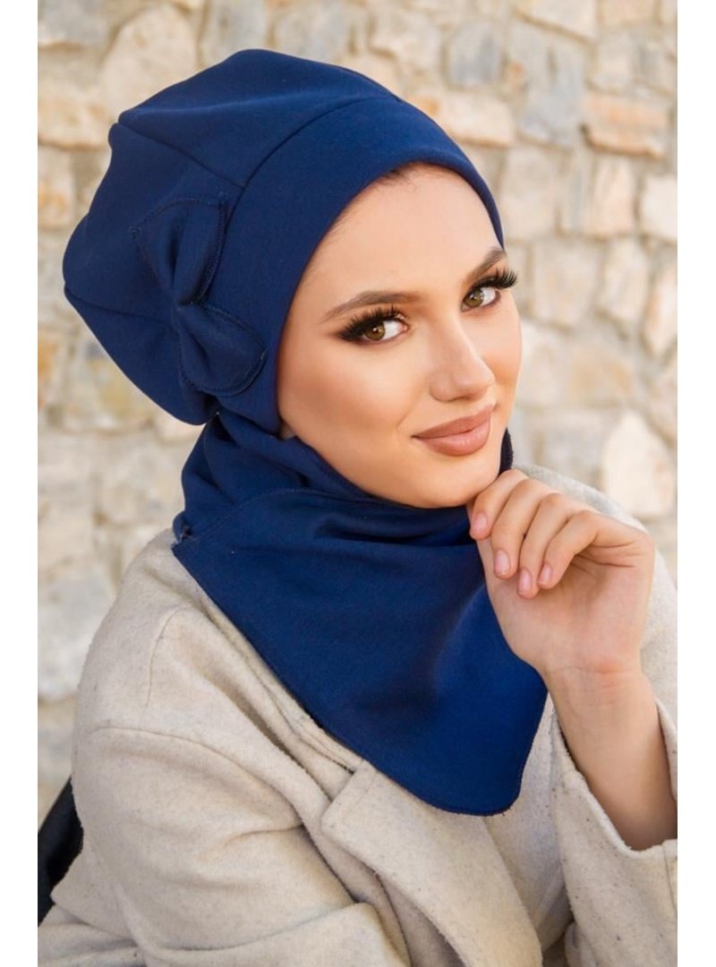 AİŞE TESETTÜR Lacivert Fiyonklu Bere Ve Etol Takım