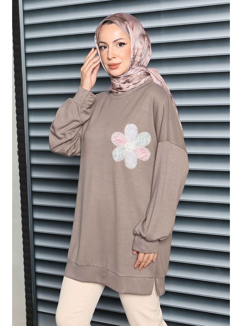 Tofisa Vizon Çiçek İşlemeli Oysho Tunik