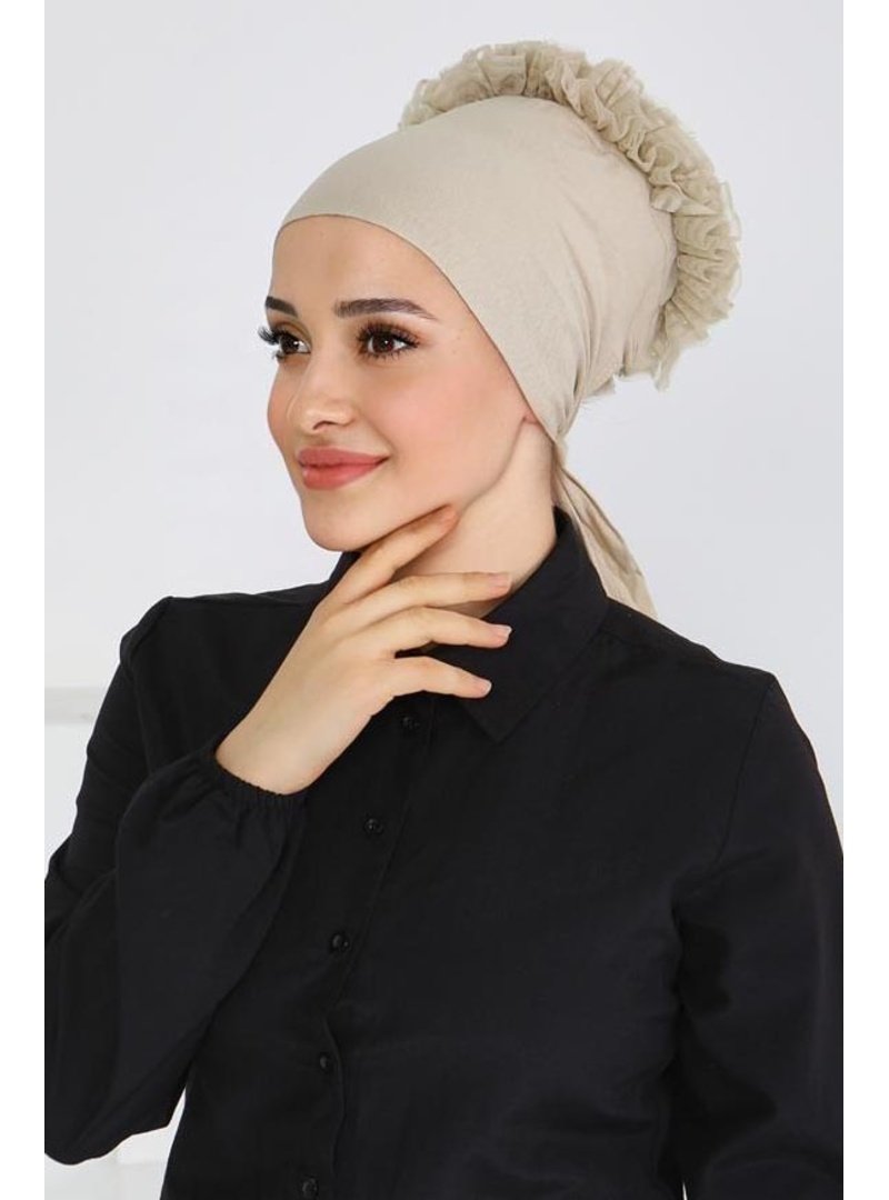 Tofisa Bej Dikişsiz Fırfırlı Bone
