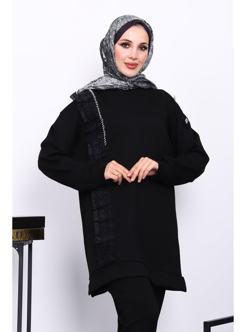 İmaj Butik Siyah Dik Yaka Tül İşlemeli Tunik İmaj Butik Siyah Dik Yaka Tül İşlemeli Tunik