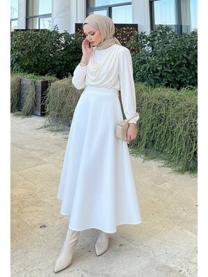 Salih Çelebi Beyaz Scuba Kloş Etek