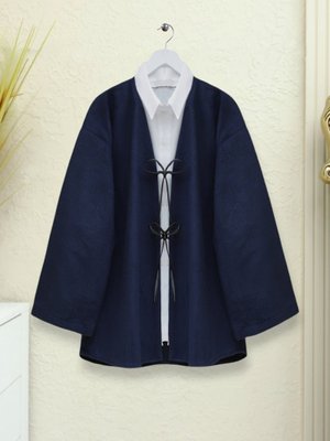 Podyumplus Laci Önü Bağcıklı Oval Kesim Kaşe Kimono
