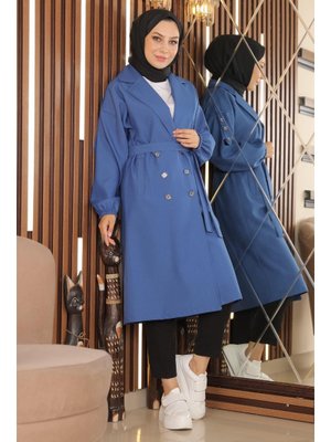 MISSVALLE İndigo Düğme Detaylı Trençkot