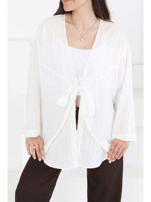 Tofisa Beyaz Bağlamalı Ceket