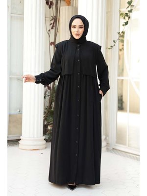 Neva Style Düğmeli Siyah Ferace 26441s