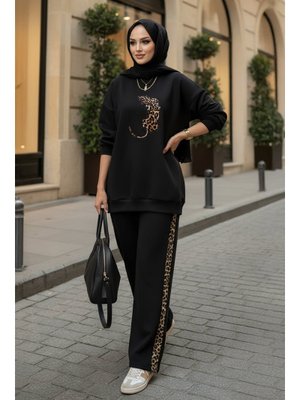 Salih Çelebi Siyah Leopar Nakışlı Şardonlu İkili Takım