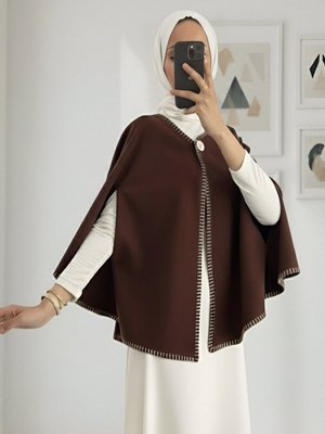 Podyumplus Kahve Çoban Dikişli Cepli Kaşe Panço