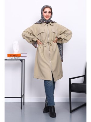 İmaj Butik Haki Bel Kuşaklı Çift Cepli Gabria Kap