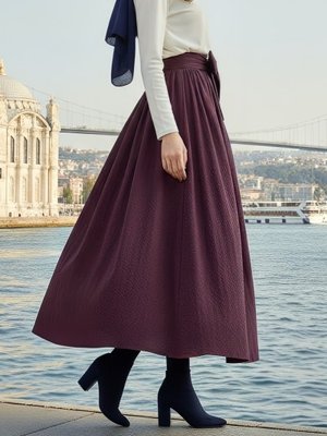 Podyumplus Vişne Piliseli Kemerli Paraşüt Etek