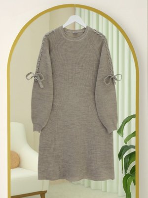 Podyumplus Toprak Omuzu Saç Örgülü Salaş Triko Tunik