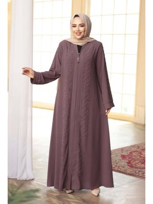 Neva Style Boncuk İşlemeli Gül Kurusu Ferace 29122gk