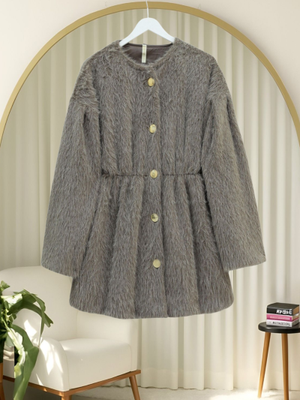 Podyumplus Toprak İçi Astarlı Beli Büzgülü Kürklü Ceket