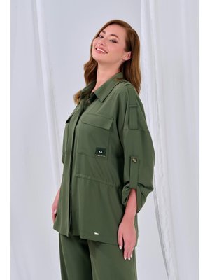 De White`s Haki Büyük Beden Baskı Detaylı Gömlek