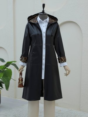 Podyumplus Siyah Fermuarlı Kolu Katlamalı Deri Kap