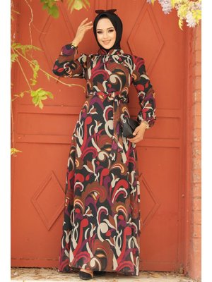 Neva Style Çiçek Desenli Siyah Elbise 27936s