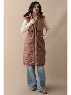 InStyle Önü Peluş Detay Kahverengi Şişme Yelek