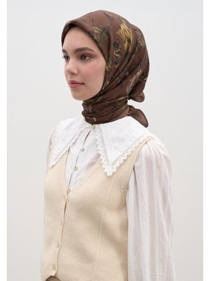 FRESHSCARFS Gısele Desen Pamuklu Viskon Eşarp Kahve
