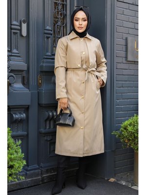 Neva Style Düğmeli Bej Trençkot 62131bej