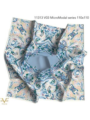 19v69 ITALIA Mavi Desenli Micro Modal Seri Eşarp Askısı İle Birlikte 110x110 Cm