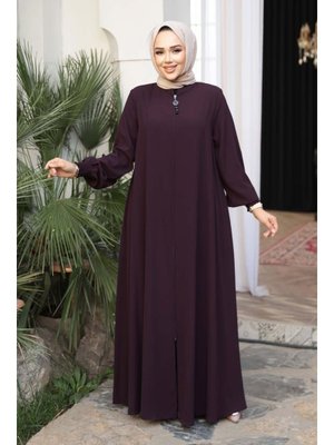 Neva Style Fermuarlı Mürdüm Ferace 45287mu