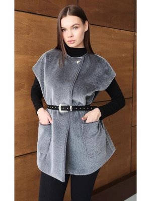 Podyumplus Gri Oversize Tay Tüyü Yelek