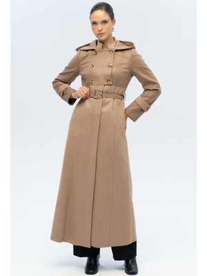 Olcay Kapüşonlu Garni Detaylı Süet Görünümlü Pardesü K. Kamel