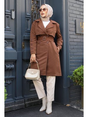 Neva Style Kemerli Kahverengi Trençkot 61171kh