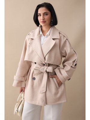 InStyle Oversize Kaşe Kumaş Pudra Kısa Kaban