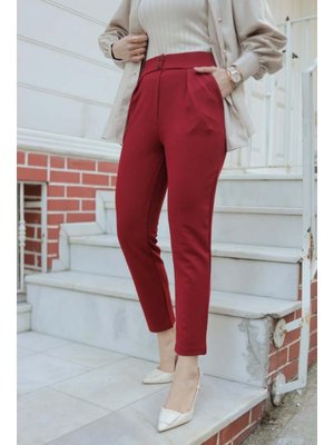 Destemoda Bordo Havuç Paça Likralı Zara Krep Pantolon