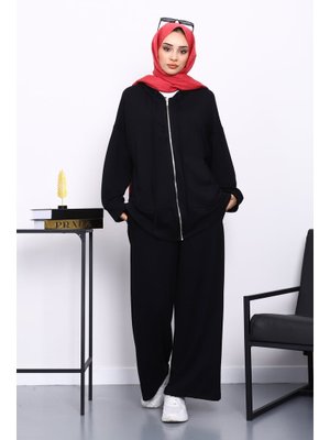 İmaj Butik Siyah Önü Kısa Arkası Uzun Tunik Pantolonlu Takım