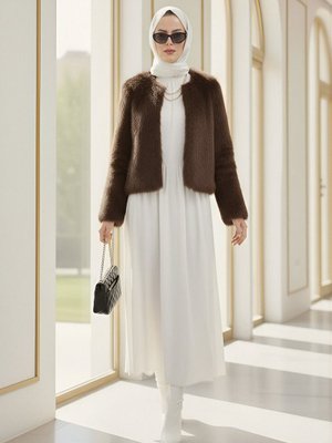 Podyumplus Kahve İçi Astarlı Kürklü Kaban