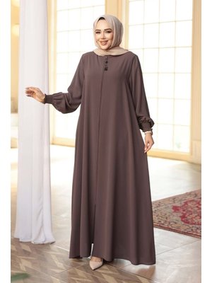 Neva Style Fermuarlı Koyu Vizon Ferace 45287kv