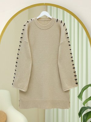 Podyumplus Vizon Kolları İpli Çizgili Yumoş Triko Tunik