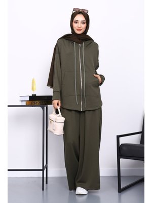 İmaj Butik Haki Önü Kısa Arkası Uzun Tunik Pantolonlu Takım