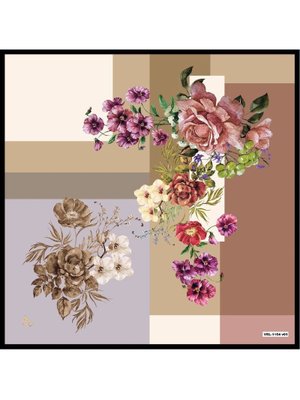 19v69 ITALIA Antrasit Çiçekli Desen Black Seri Twill Eşarp Askısı İle Birlikte 90x90 Cm Siyah Gold