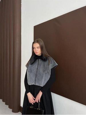 Podyumplus Gri Kısa Kürk Yelek