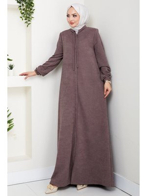 Bestenur Açık Kahve Şönil Gizli Fermuarlı Ferace