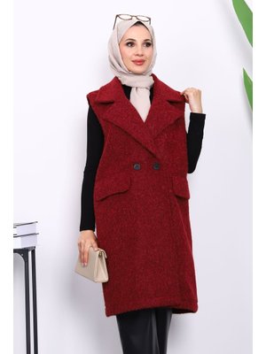 İmaj Butik Bordo Kruvaze Yaka Astarlı Kaşe Yelek