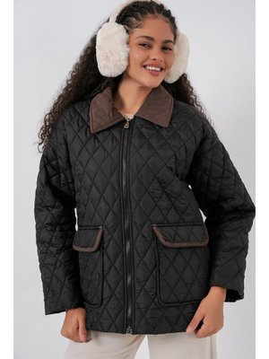 Bigdart Siyah Kahve Kapitone Oversize Mont