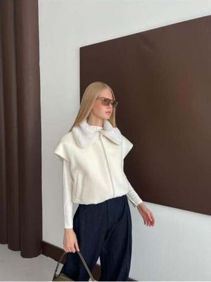 Podyumplus Ekru Kısa Kürk Yelek