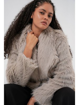 Bigdart Taş Kemerli Oversize Kürklü Kaban