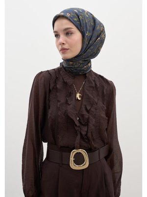 FRESHSCARFS Lacivert Leana Desen Pamuklu Viskon Eşarp