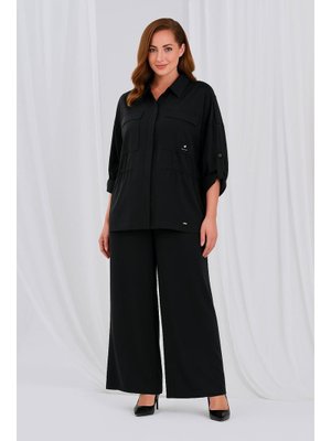 De White`s Siyah Büyük Beden Baskı Detaylı Gömlek