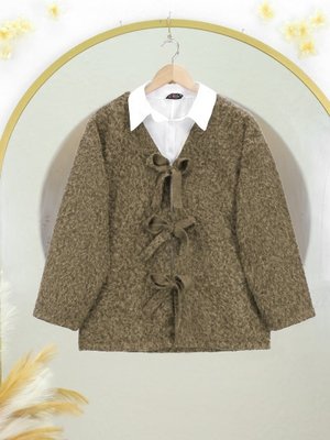 Podyumplus Açık Kahve Önü Bağlamalı Kırçıllı Kaşe Ceket