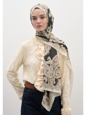 FRESHSCARFS Antrasit Wıld Paısley Desen Şal