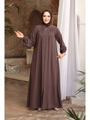 Neva Style Fermuarlı Kahverengi Ferace 45293kh